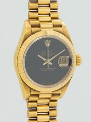 Rolex Yellow Gold Lady Datejust Onyx President Wristwatch Ref 69178 circa 1988