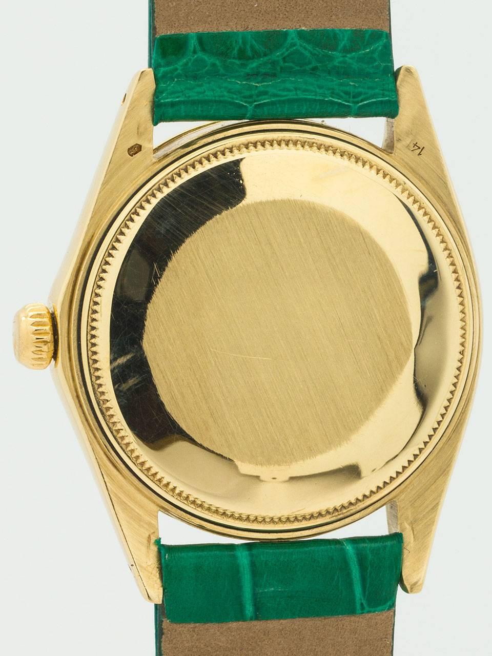 Women's or Men's Rolex Yellow Gold Oyster Perpetual Date Custom Color Dial Wristwatch Ref 1503
