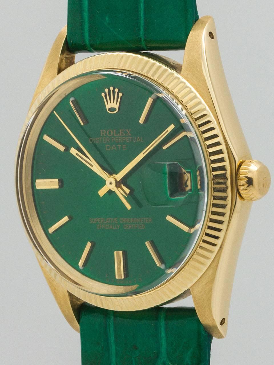Rolex Yellow Gold Oyster Perpetual Date Custom Color Dial Wristwatch Ref 1503 In Excellent Condition In West Hollywood, CA