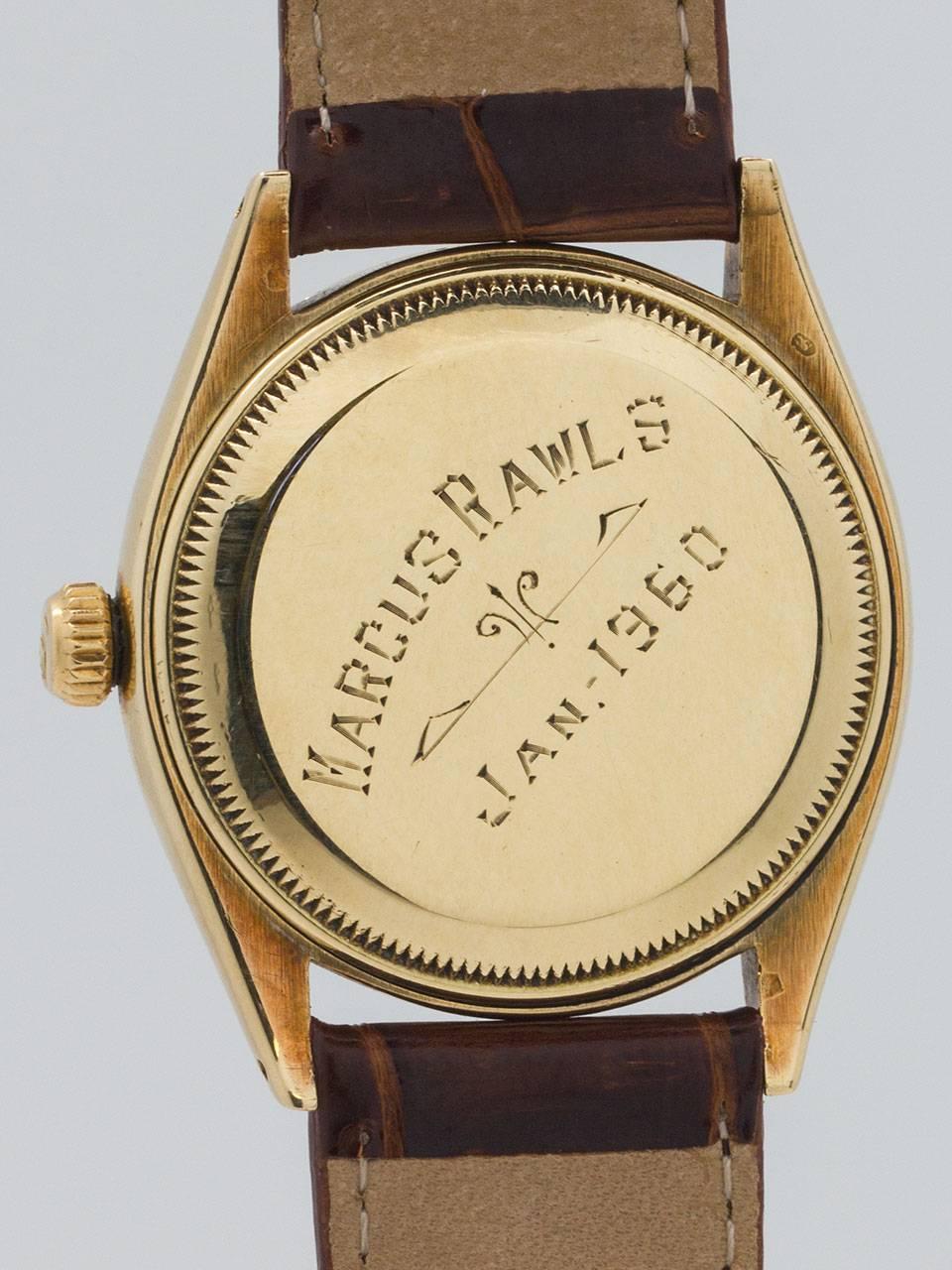 Rolex Yellow Gold Oyster Perpetual Wristwatch Ref 6564 circa 1960 In Excellent Condition In West Hollywood, CA