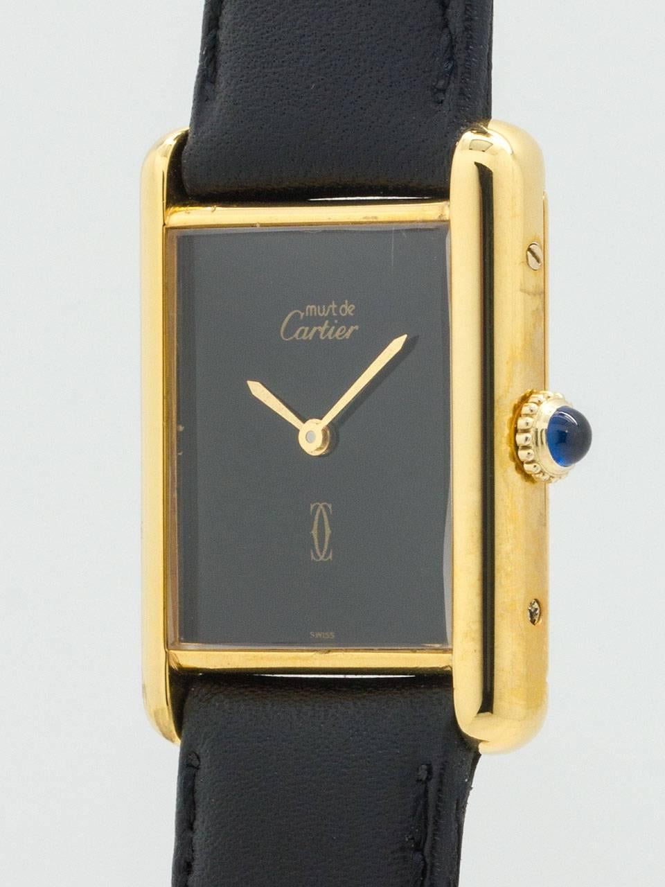 Cartier Man's Vermeil Tank Louis Must de Cartier Wristwatch circa 1980s In Excellent Condition In West Hollywood, CA