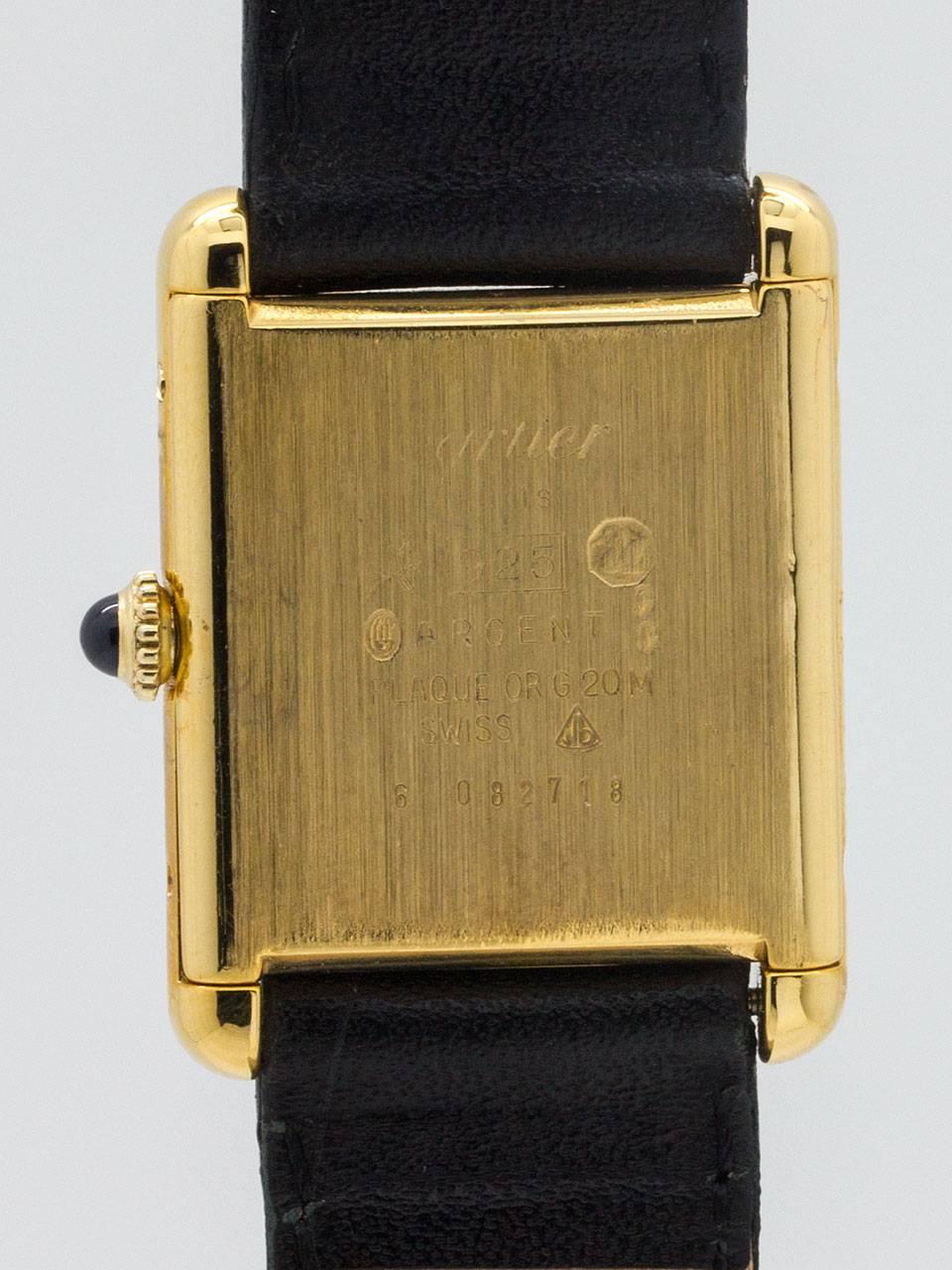 Women's or Men's Cartier Man's Vermeil Tank Louis Must de Cartier Wristwatch circa 1980s