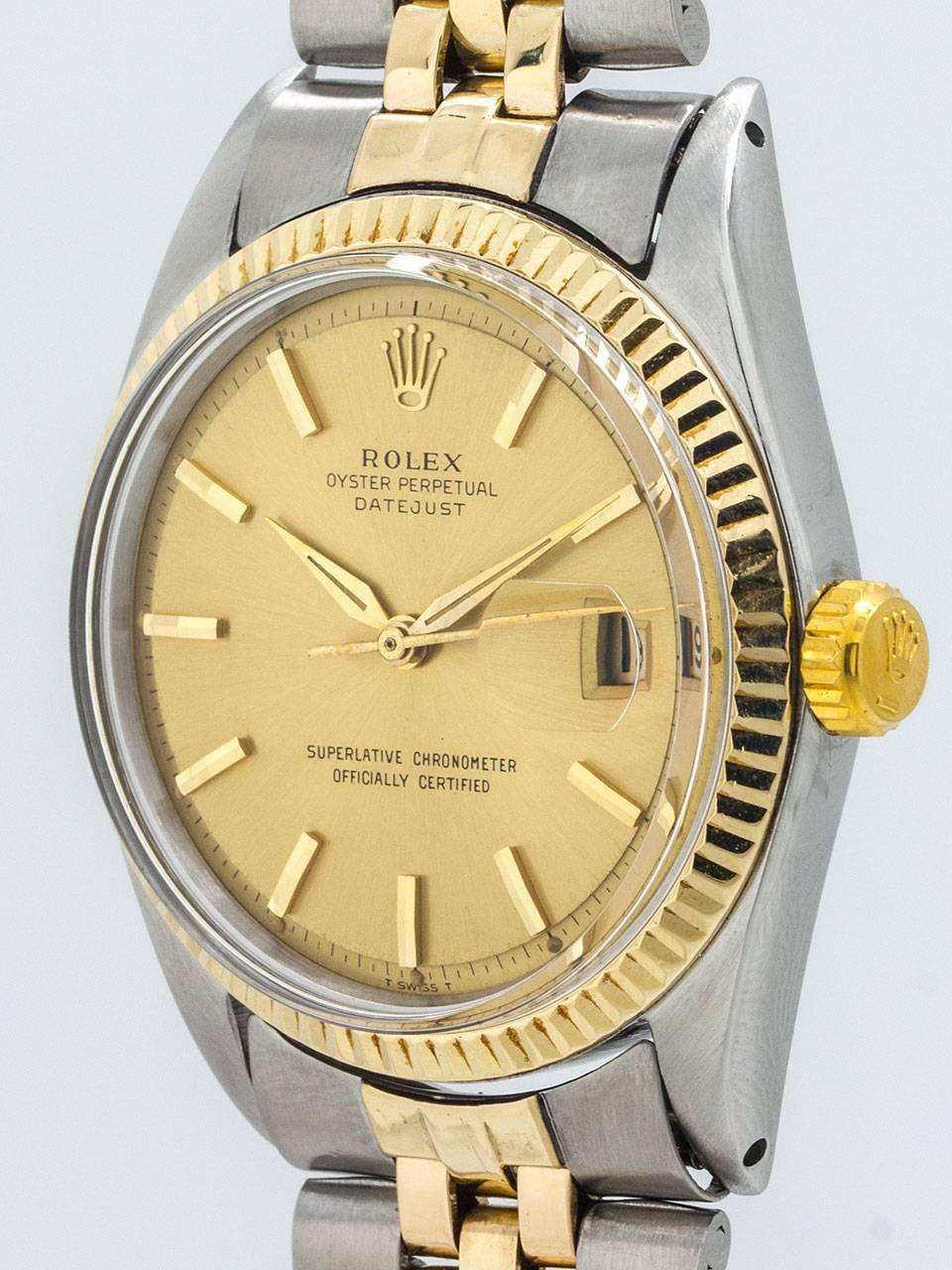 Rolex Steel and Yellow Gold Datejust Wristwatch ref 1601 circa  In Excellent Condition In West Hollywood, CA