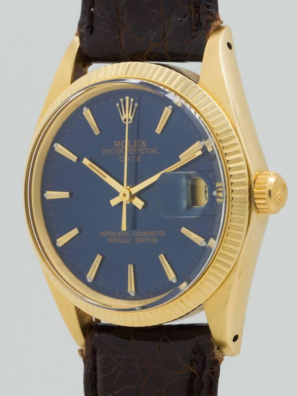 Rolex Yellow Gold Oyster Perpetual Date Wristwatch ref 1503 Custom Dial In Excellent Condition In West Hollywood, CA