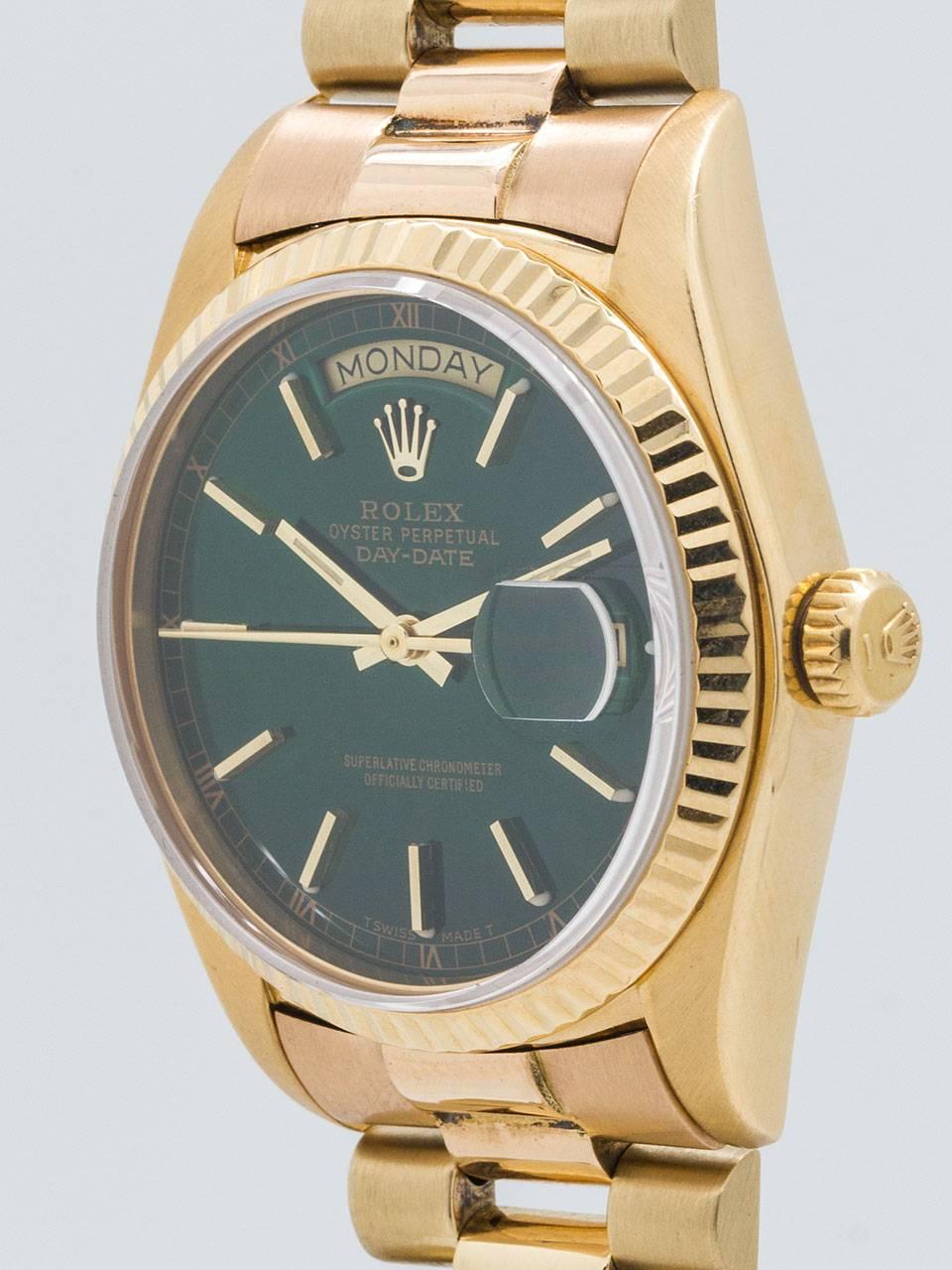 Rolex Yellow Gold President Wristwatch ref 18038 Custom Color Dial circa 1978 In Excellent Condition In West Hollywood, CA