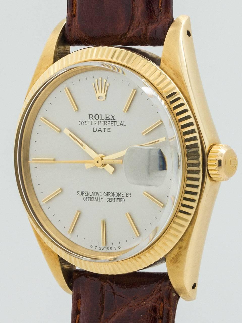 Rolex Yellow Gold Oyster Perpetual Date Wristwatch ref 1503 circa 1973 In Excellent Condition In West Hollywood, CA