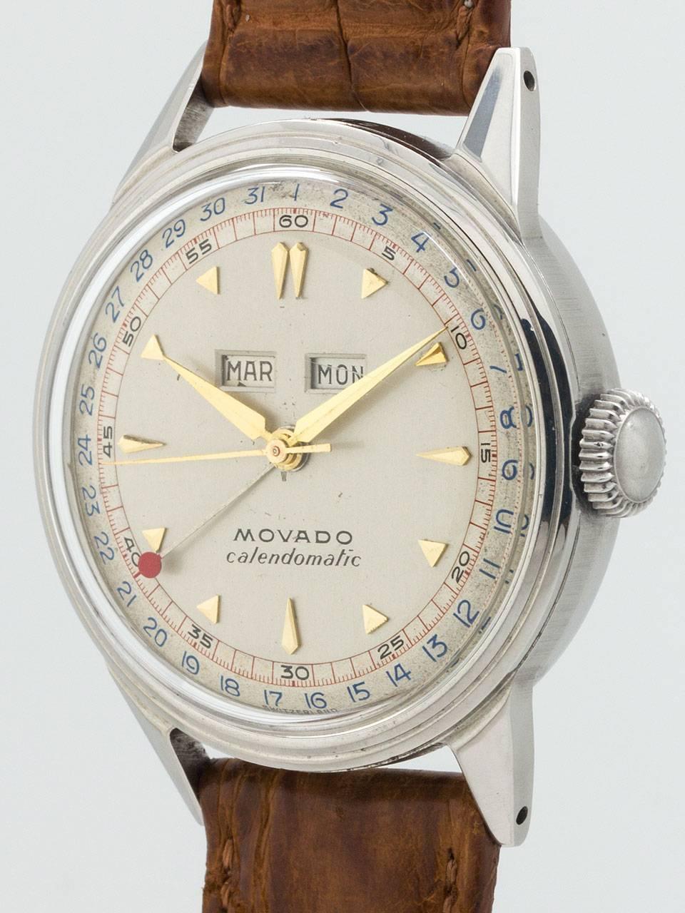 Movado Stainless Steel Calendomatic Wristwatch  In Excellent Condition In West Hollywood, CA