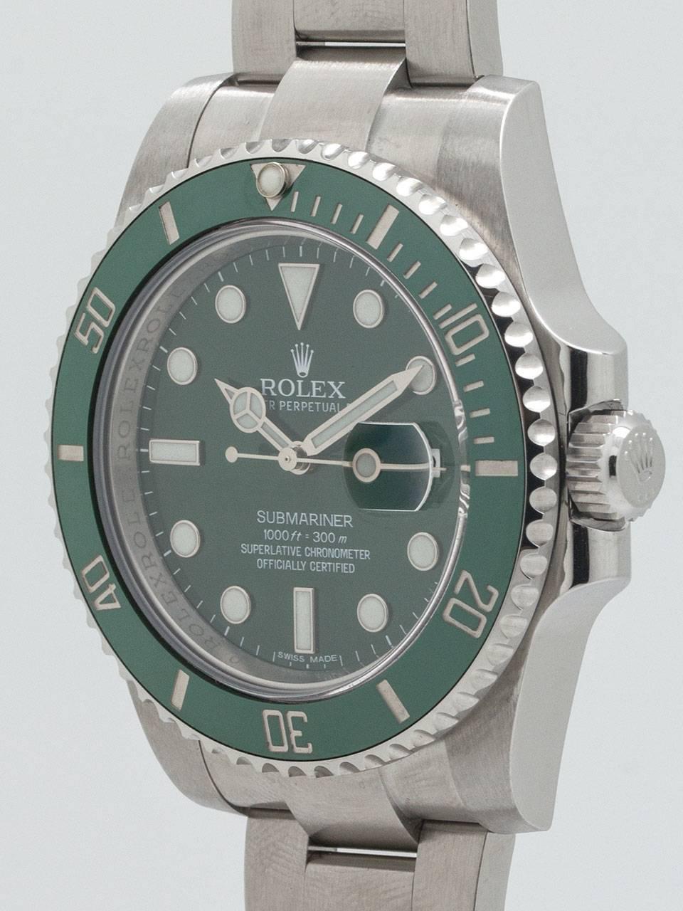 Rolex Stainless Steel Submariner “The Hulk” Self Winding Wristwatch Ref 116610LV In Excellent Condition In West Hollywood, CA