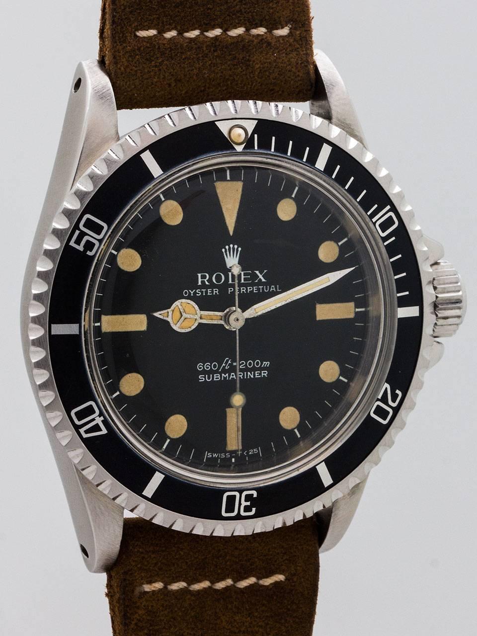 Vintage Rolex Submariner ref 5513 serial number 3.7 million circa 1974. Featuring 40mm diameter stainless steel case with bidirectional elapsed time bezel, faded elapsed time insert with patina’d pearl, and dome acrylic crystal. With very pleasing