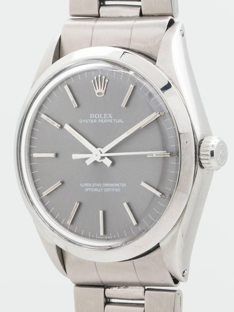 Rolex Stainless Steel Oyster Perpetual Wristwatch Ref 1002 circa 1969 In Excellent Condition In West Hollywood, CA