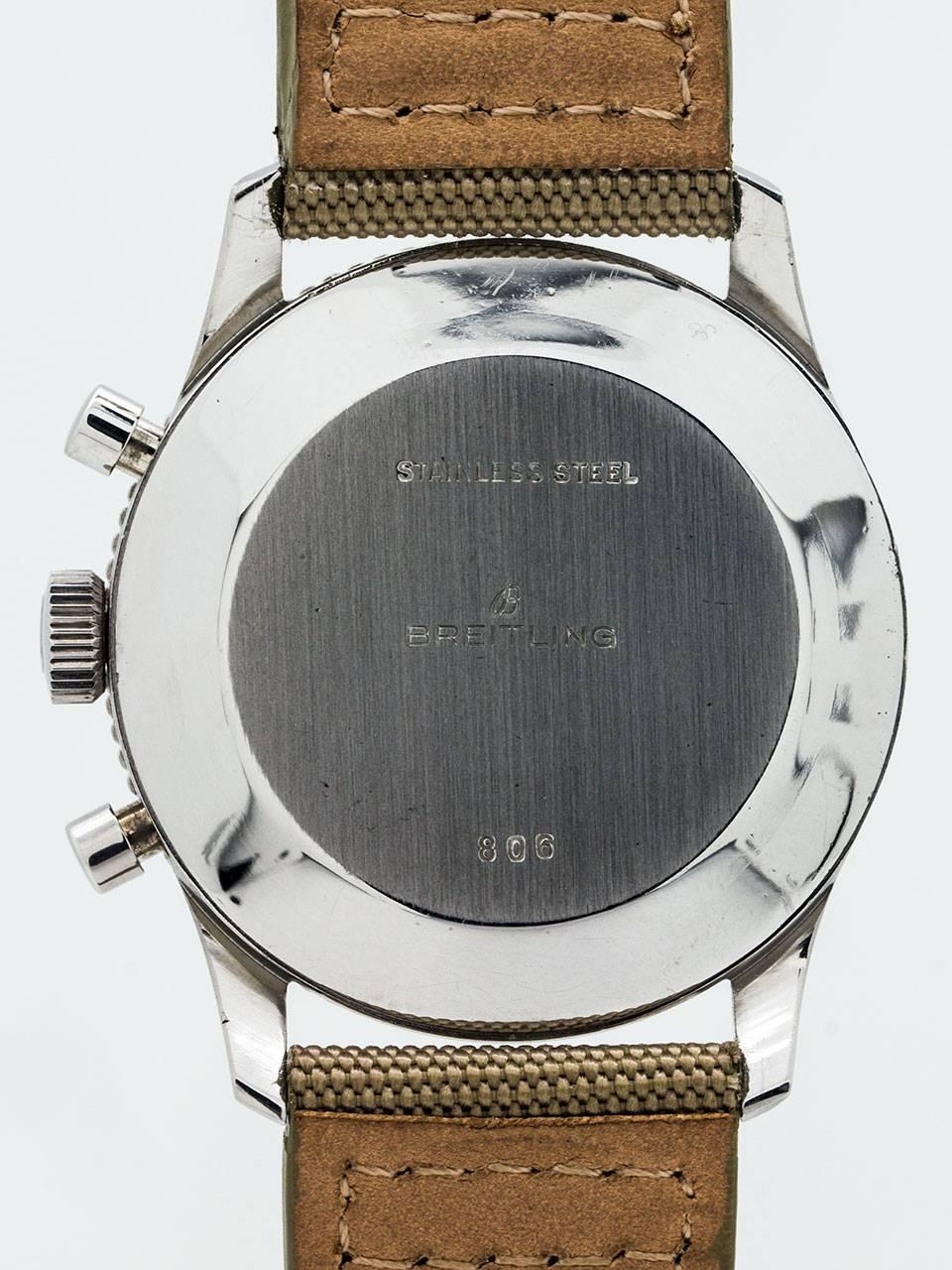 Women's or Men's Breitling Stainless Steel Navitimer Chronograph Wristwatch Ref 806