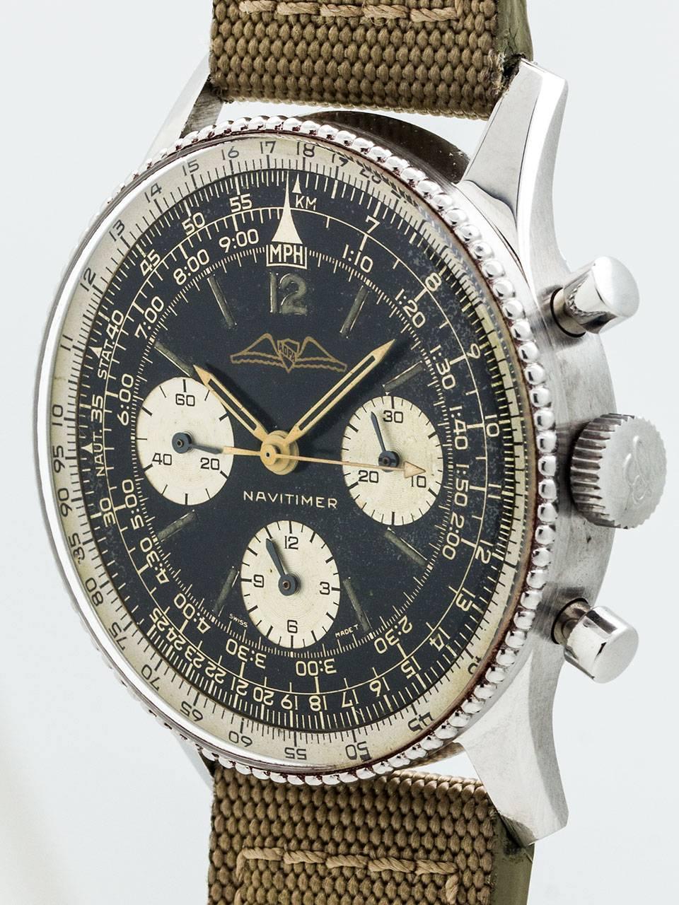 Breitling Stainless Steel Navitimer Chronograph Wristwatch Ref 806 In Excellent Condition In West Hollywood, CA