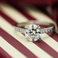 Platinum Diamond Engagement Ring 1.69ct Cushion Cut F-VS2