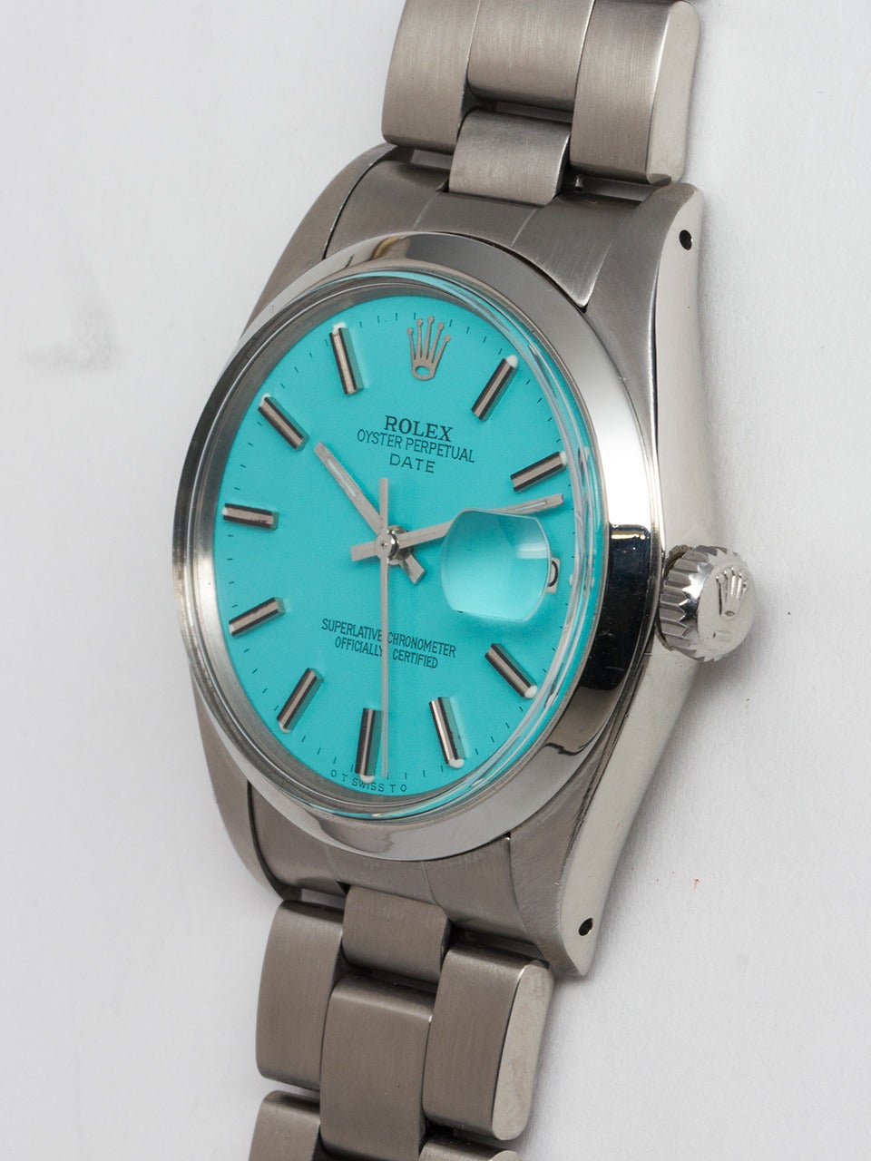 Rolex Stainless Steel Perpetual Date Custom Dial Wristwatch Ref 1500 In Good Condition In West Hollywood, CA