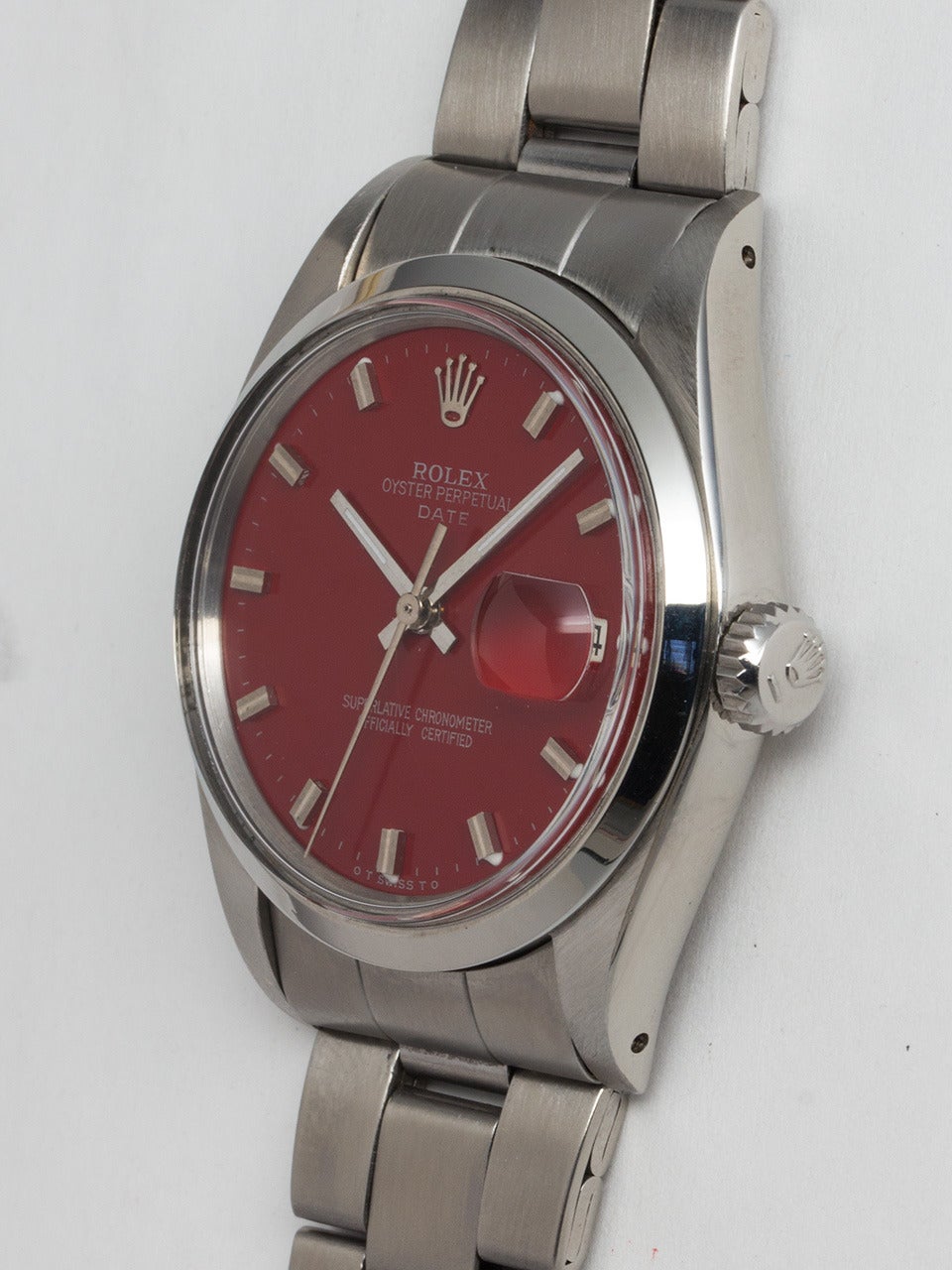 Rolex Stainless Steel Oyster Perpetual Date Custom Dial Wristwatch Ref 1500 In Good Condition In West Hollywood, CA