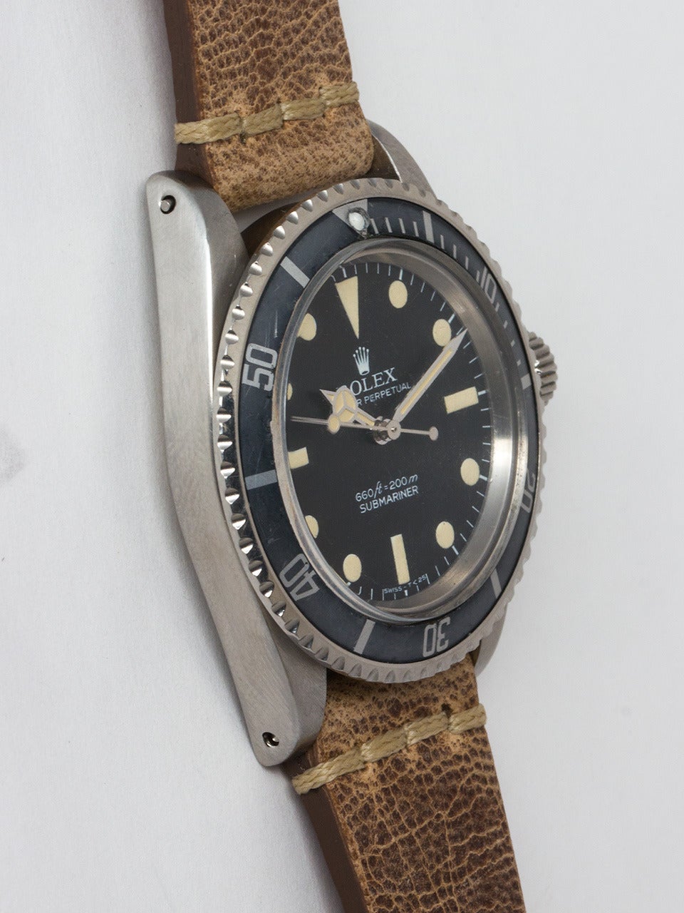 Rolex Stainless Steel Submariner Wristwatch ref 5513 serial #3.2 million circa 1972. 40mm diameter Oyster case with nicely faded 