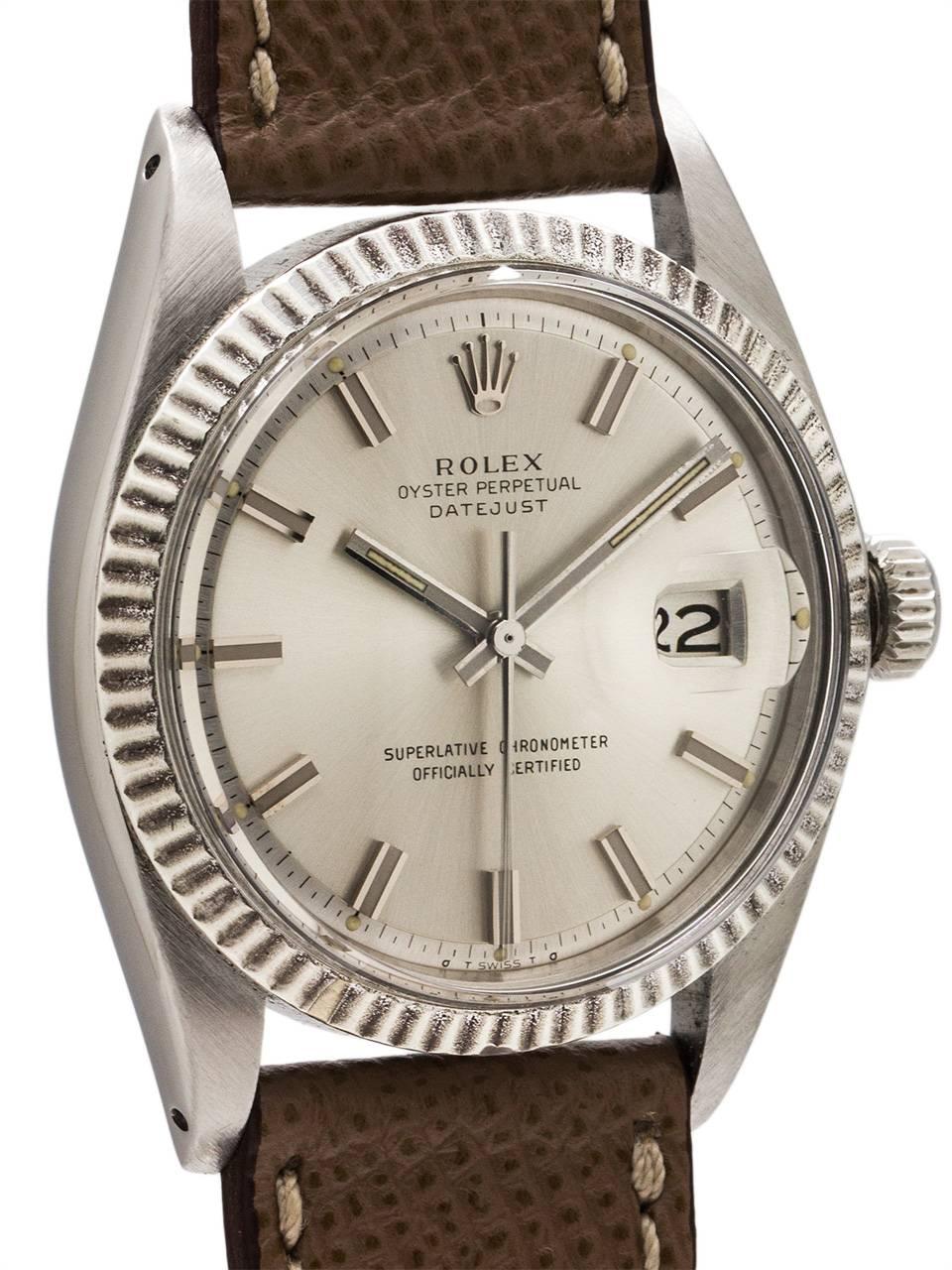 Rolex White Gold Stainless Steel Datejust Wide Boy Wristwatch, circa 1974 In Excellent Condition In West Hollywood, CA