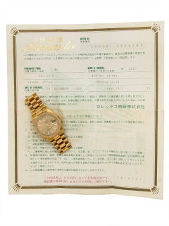 Rolex yellow gold Day Date Automatic Wristwatch ref 18038, circa 1988