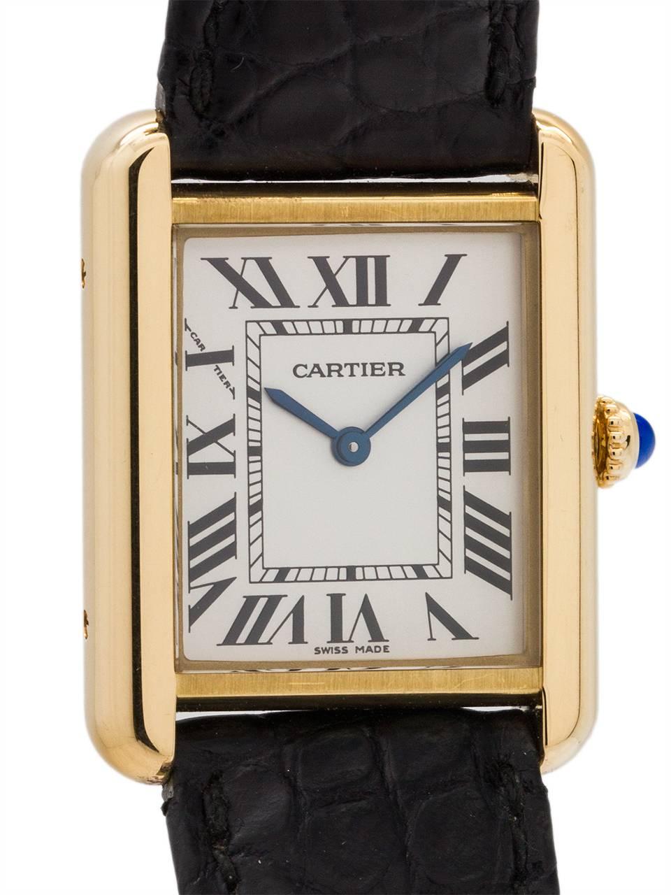 Cartier Ladies Yellow Gold Tank Solo Quartz Wristwatch Ref 2473 In Excellent Condition In West Hollywood, CA