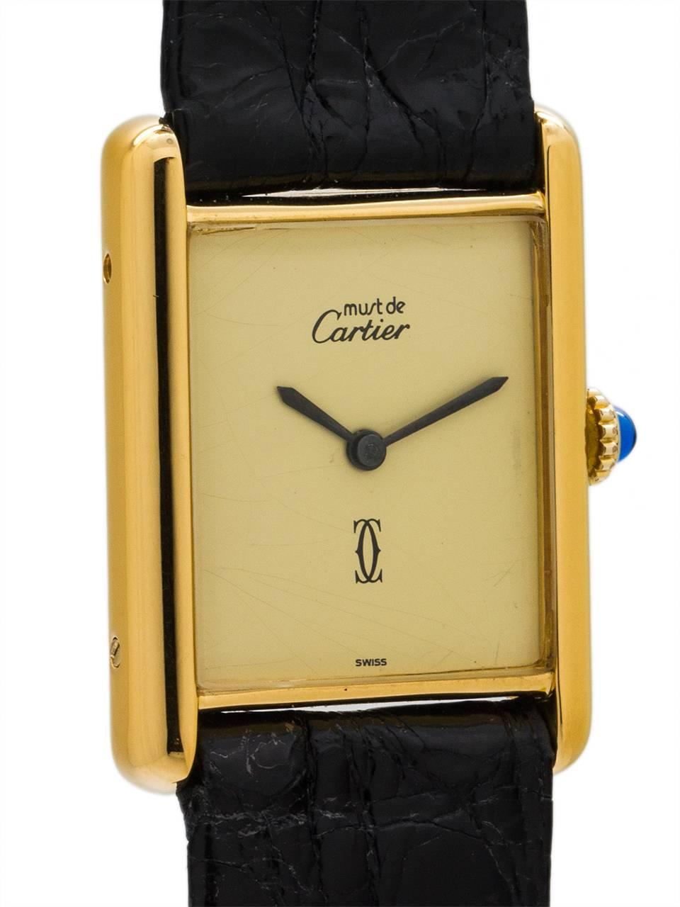 Cartier Vermeil Must de Cartier Sweet Cream Dial Manual Wristwatch, circa 1970s In Excellent Condition In West Hollywood, CA