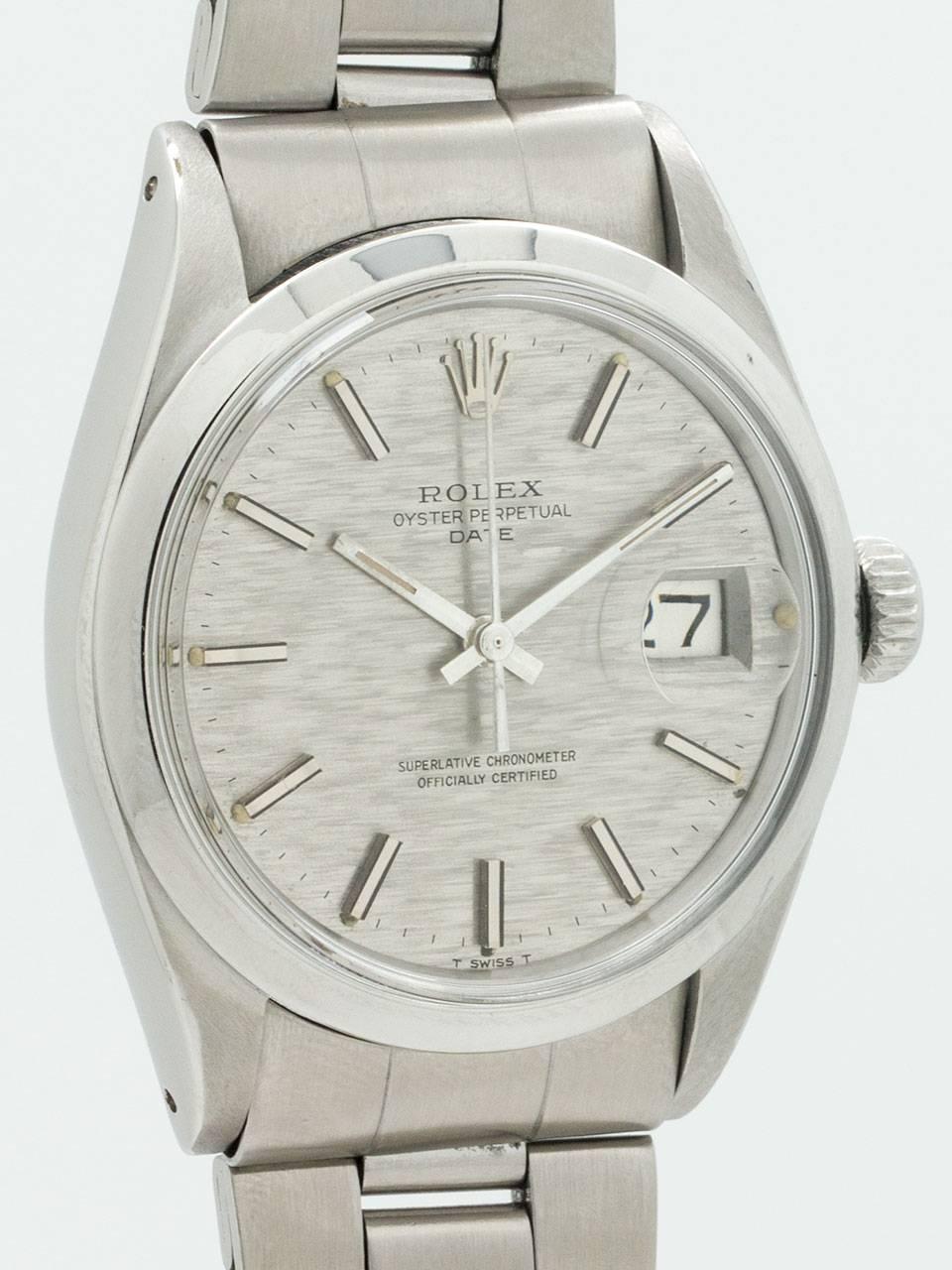 Rolex Stainless Steel Oyster Perpetual Date Automatic Wristwatch, circa 1970 In Excellent Condition In West Hollywood, CA