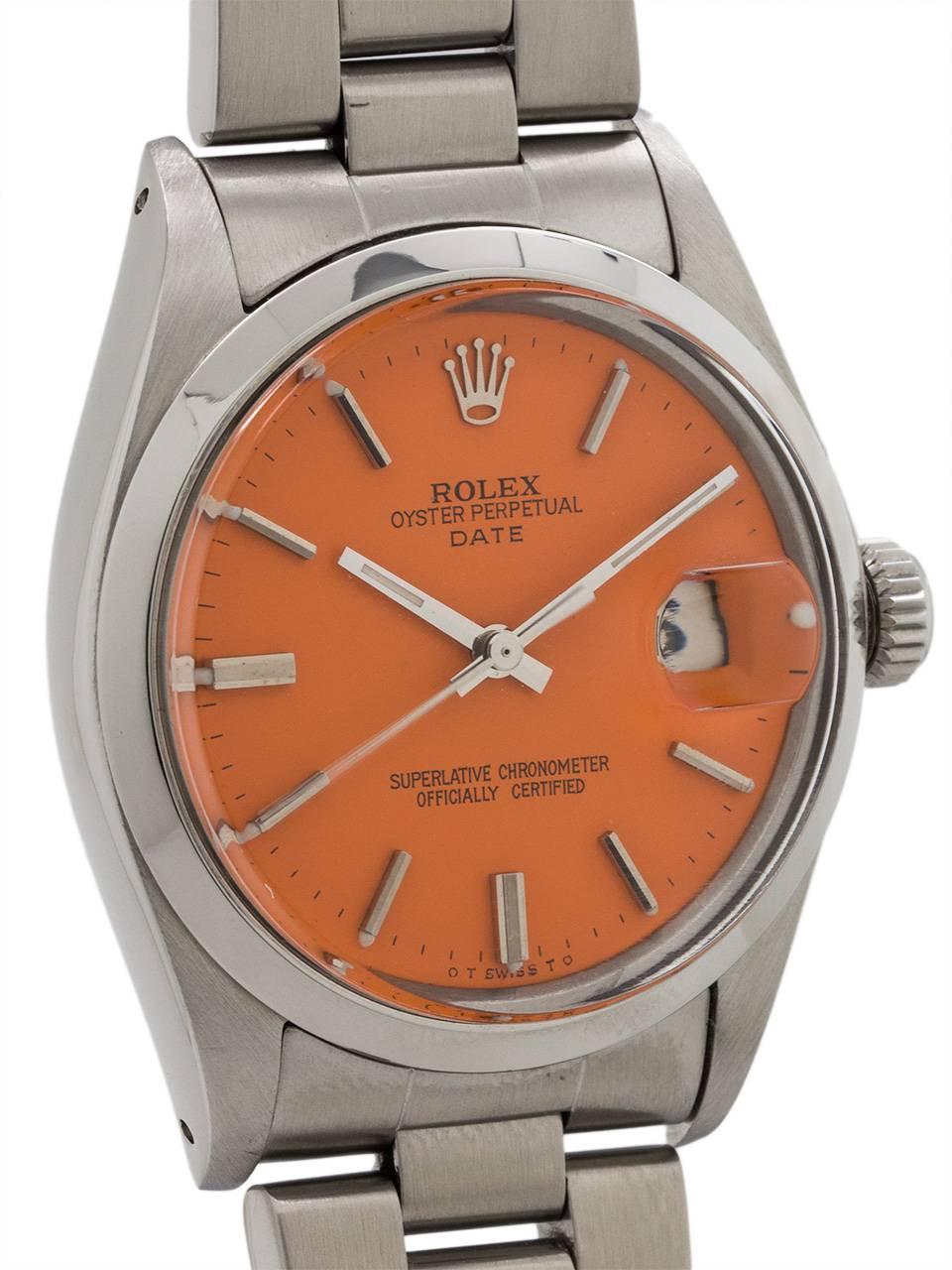 Rolex Stainless Steel Oyster Perpetual Orange Sherbert Automatic Wristwatch In Excellent Condition In West Hollywood, CA