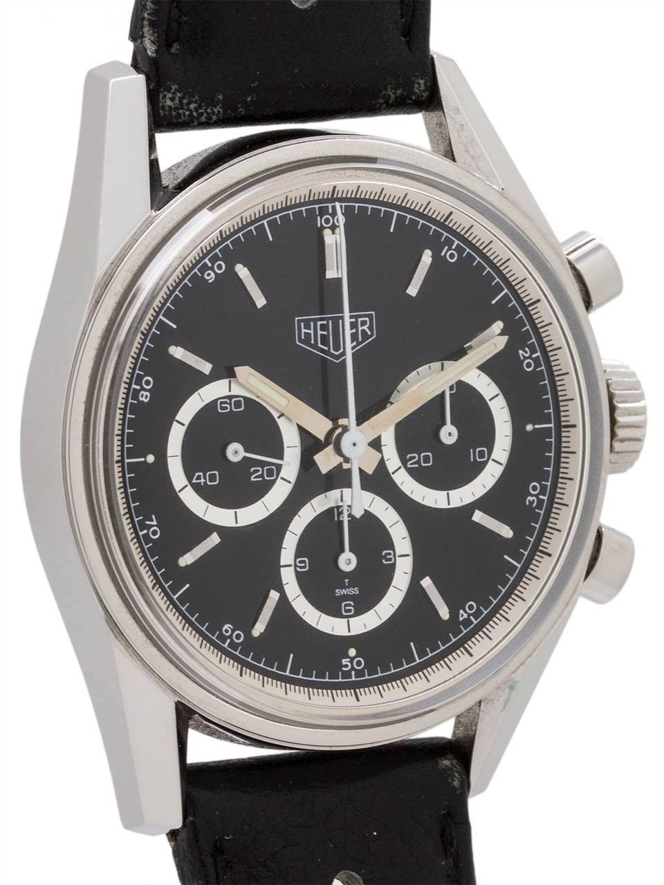 Heuer Carrera Stainless Steel Reissue Chronograph Manual Wind Wristwatch In Excellent Condition In West Hollywood, CA