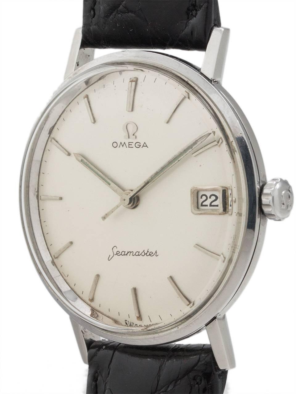 Omega Stainless Steel Seamaster Automatic Wristwatch Ref 14740, circa 1960 In Excellent Condition For Sale In West Hollywood, CA