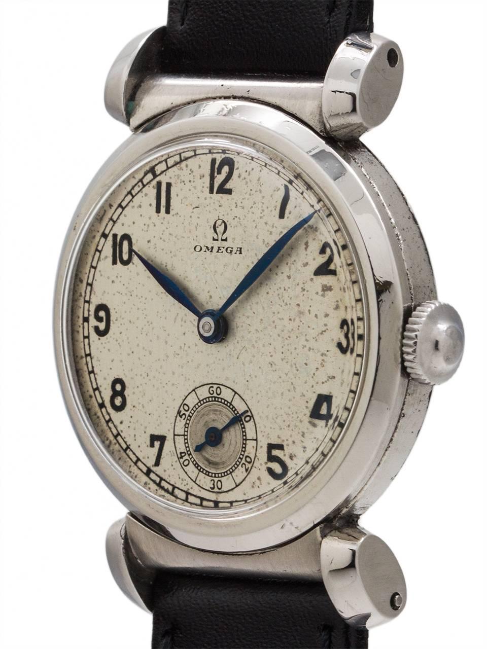Omega stainless steel Hooded Lug Case Vintage manual wristwatch, c1926 In Excellent Condition In West Hollywood, CA