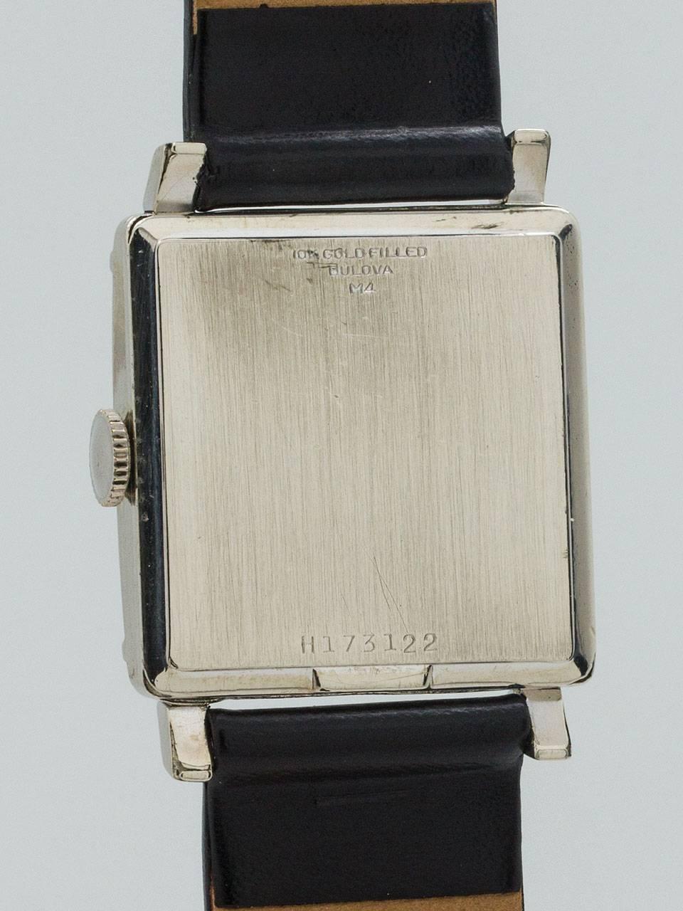 Men's Bulova White Gold Diamond Florentine Bezel Manual Wristwatch, circa 1960