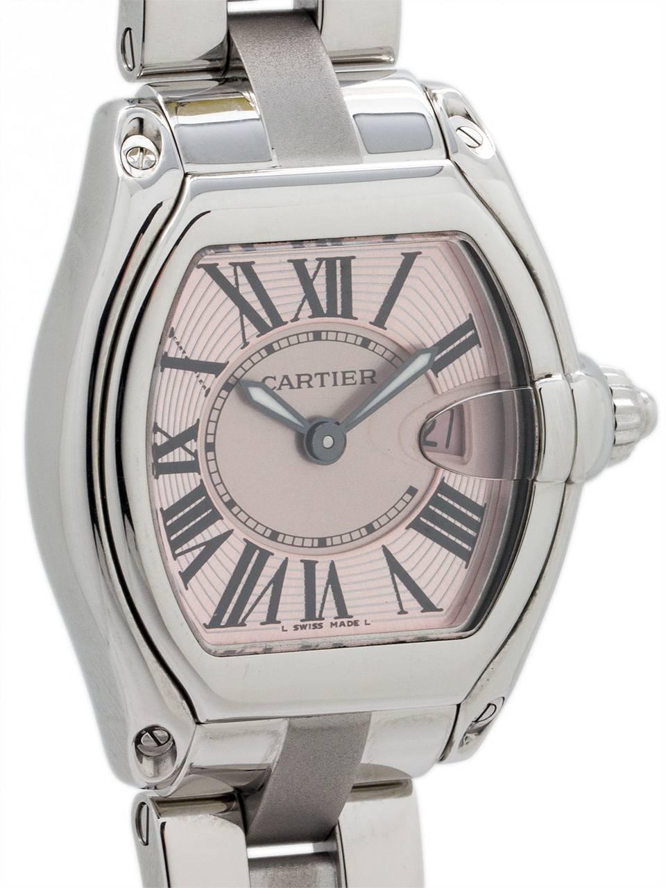Cartier Stainless steel Lady Roadster ltd ed Breast Cancer quartz wristwatch In Excellent Condition In West Hollywood, CA