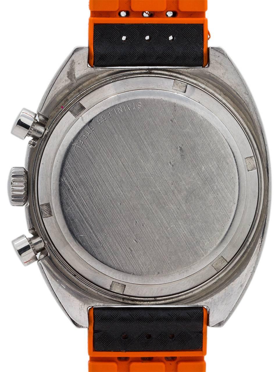 Benrus stainless steel Dato Autavia manual wind wristwatch Ref 73463, circa 1974 In Excellent Condition For Sale In West Hollywood, CA