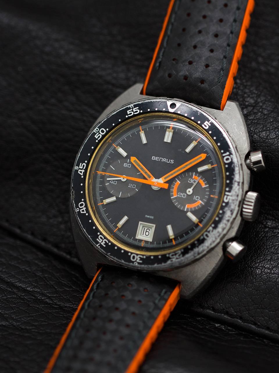 Men's Benrus stainless steel Dato Autavia manual wind wristwatch Ref 73463, circa 1974 For Sale