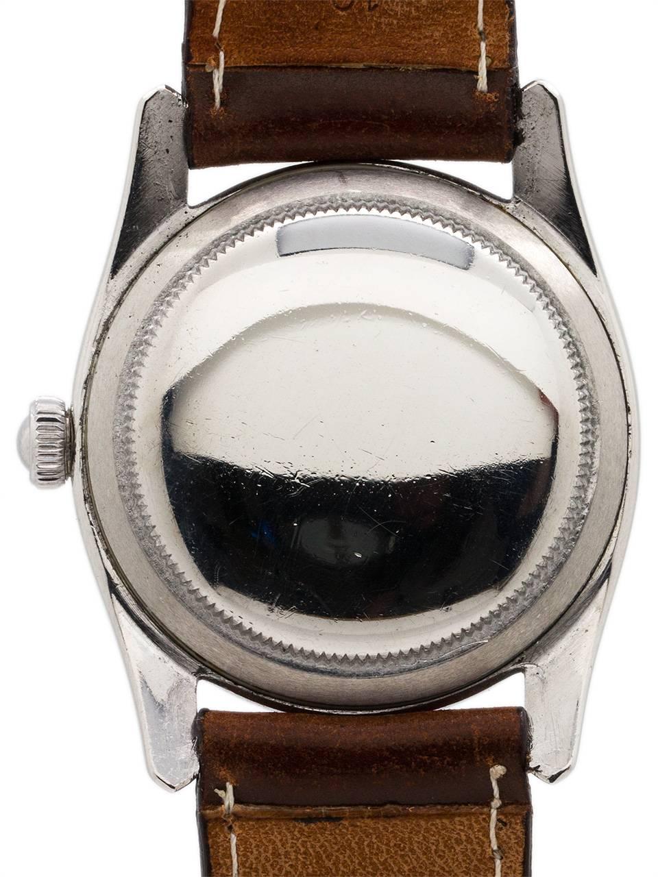 Men's Rolex Stainless Steel Bombe self winding wristwatch Ref 5018, circa 1948
