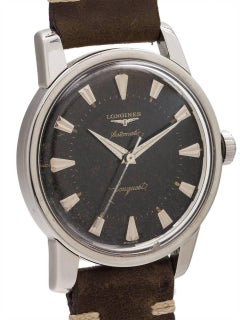 Longines Stainless Steel Conquest Black Gilt Dial Automatic Wristwatch