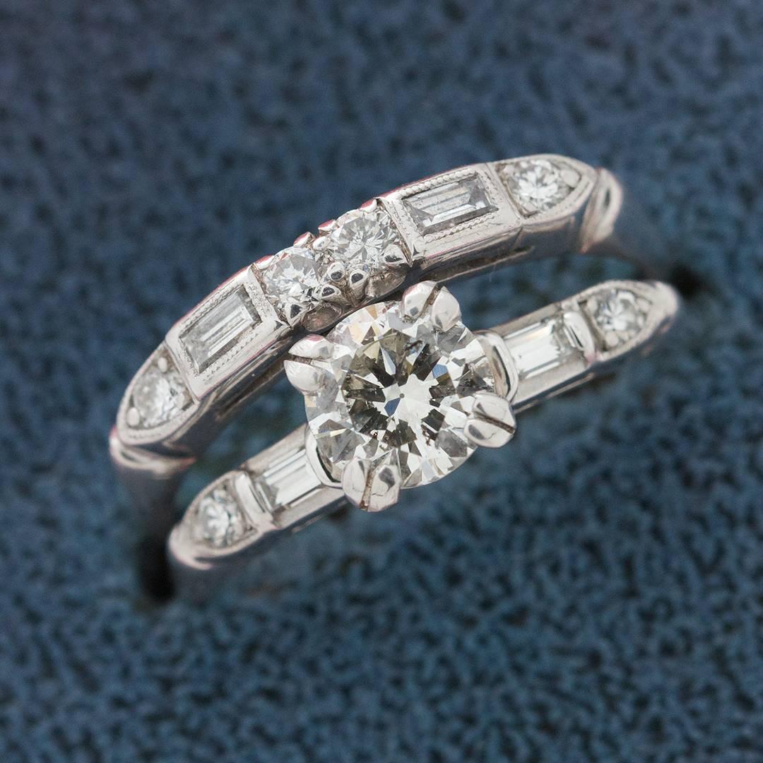 Women's Vintage Engagement Ring Platinum 0.75 Carat Round Brilliant I-SI2, circa 1950s For Sale