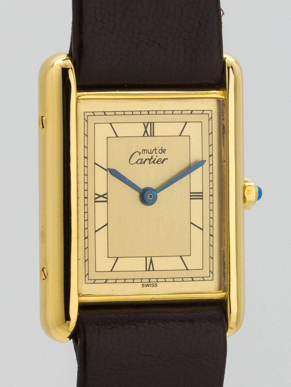 Cartier Vermeil Tank Louis Quartz Wristwatch, circa 2000 In Excellent Condition In West Hollywood, CA