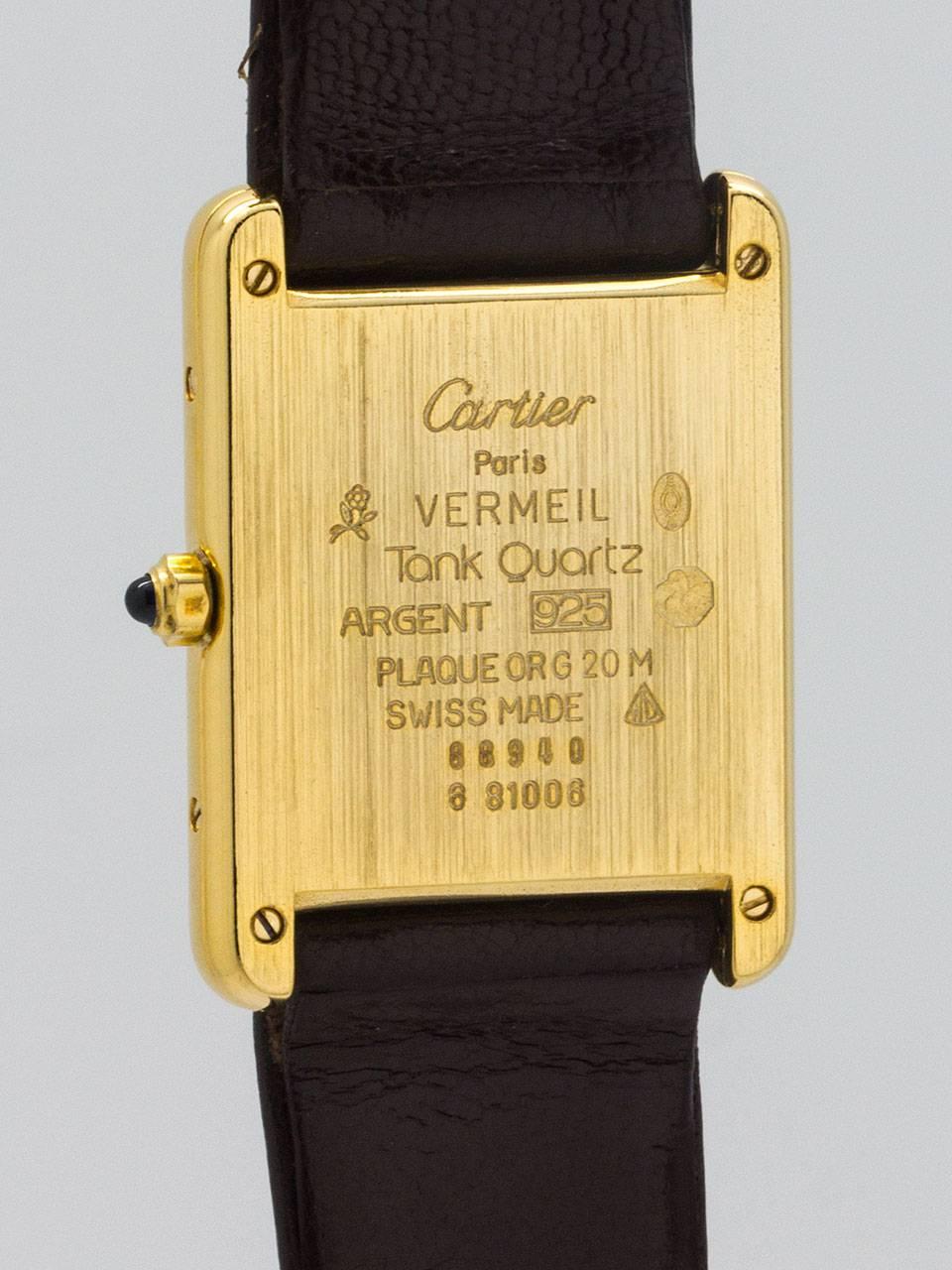 Men's Cartier Vermeil Tank Louis Quartz Wristwatch, circa 2000