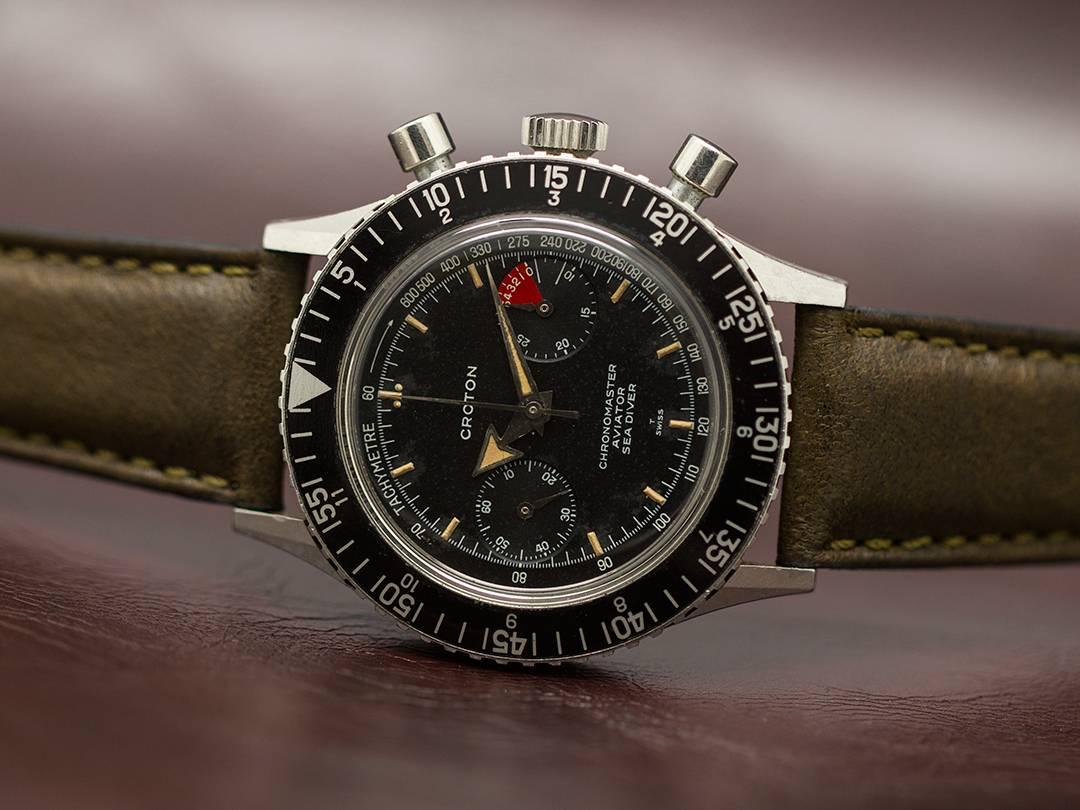 Croton Stainless Steel Chronomaster Aviator Diver Chronograph Manual Wristwatch 1