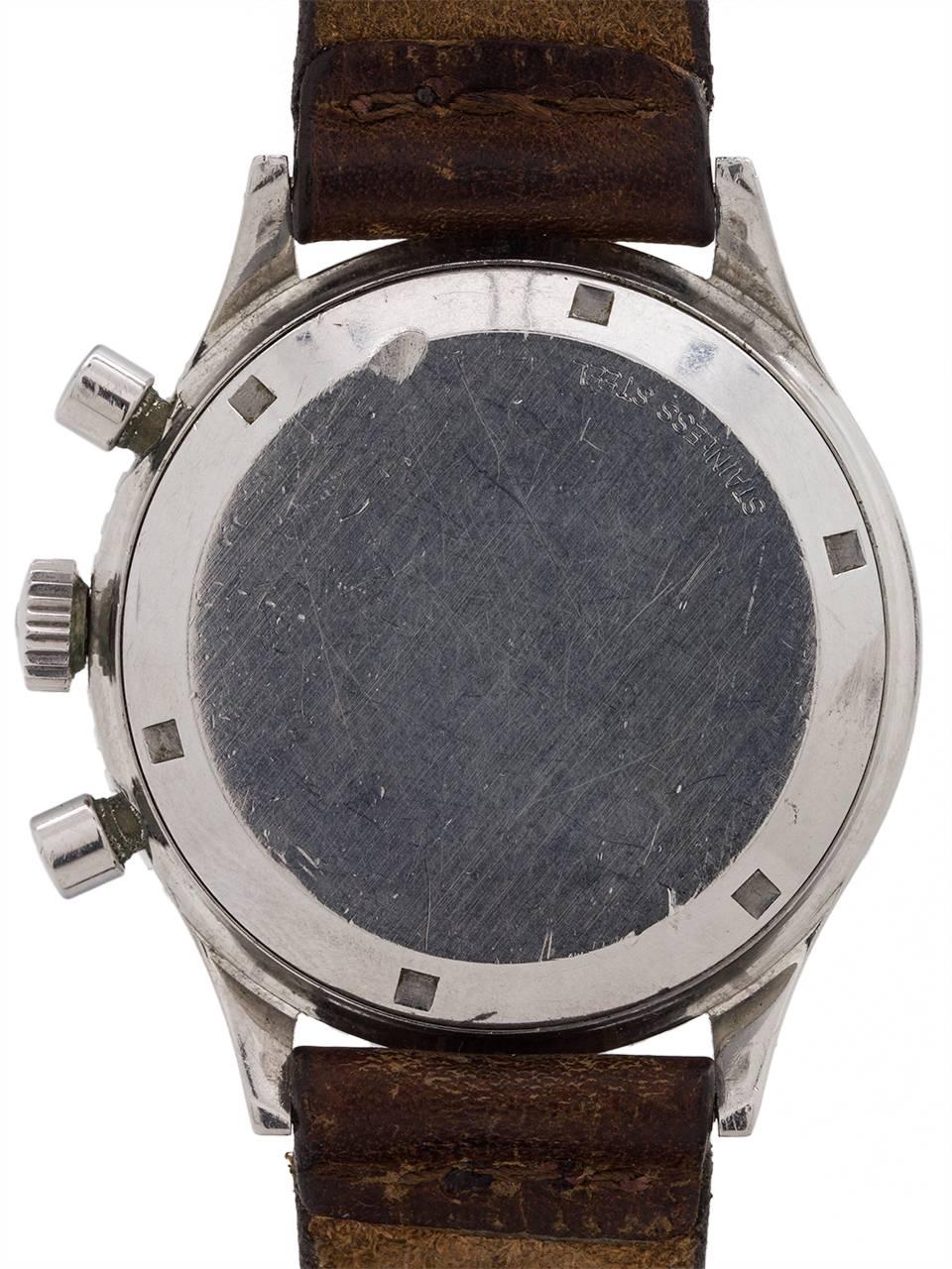 Men's Wittnauer Stainless Steel Professional Chronograph Manual Wristwatch circa 1960s For Sale