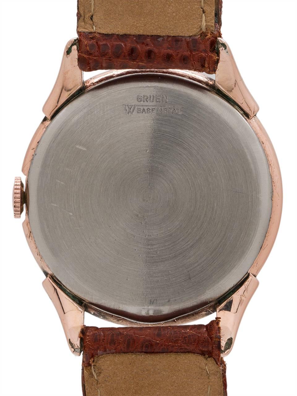 Men's Gruen Rose Gold and Gold Filled Pan American Manual Wristwatch, circa 1940s For Sale