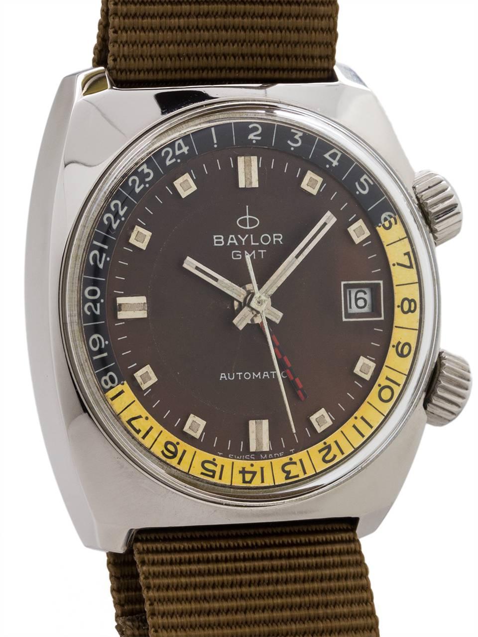 Baylor Stainless Steel Diver GMT automatic Wristwatch, circa 1970s In Excellent Condition For Sale In West Hollywood, CA