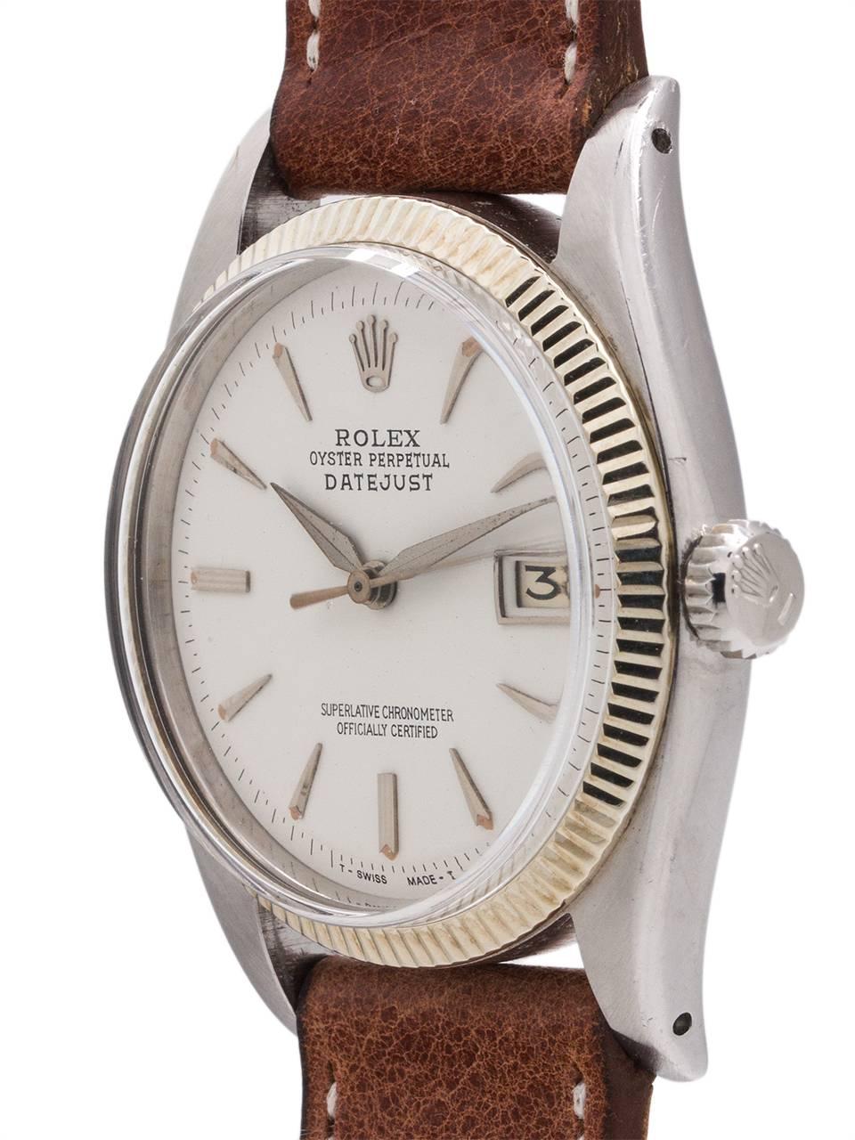 Rolex White Gold Stainless Steel Early Datejust Self Winding Wristwatch In Excellent Condition In West Hollywood, CA