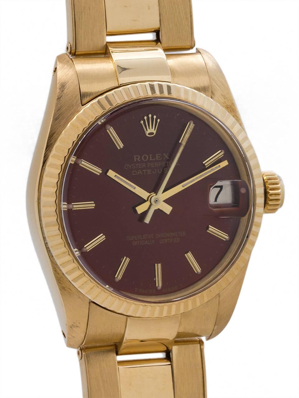 Rolex Yellow Gold Datejust Midsize Wristwatch Ref 6827, circa 1982 In Excellent Condition In West Hollywood, CA
