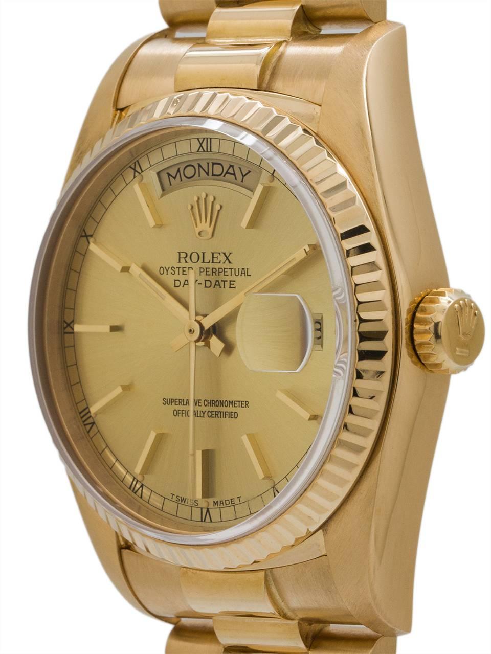 Rolex Yellow Gold Day Date President automatic Wristwatch, circa 1982 In Excellent Condition In West Hollywood, CA