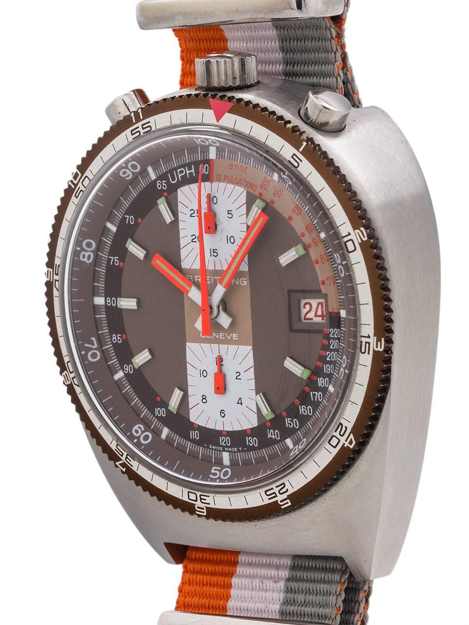 Men's Breitling Stainless Steel Bullhead “Pupitre” Chronograph Wristwatch, circa 1970s