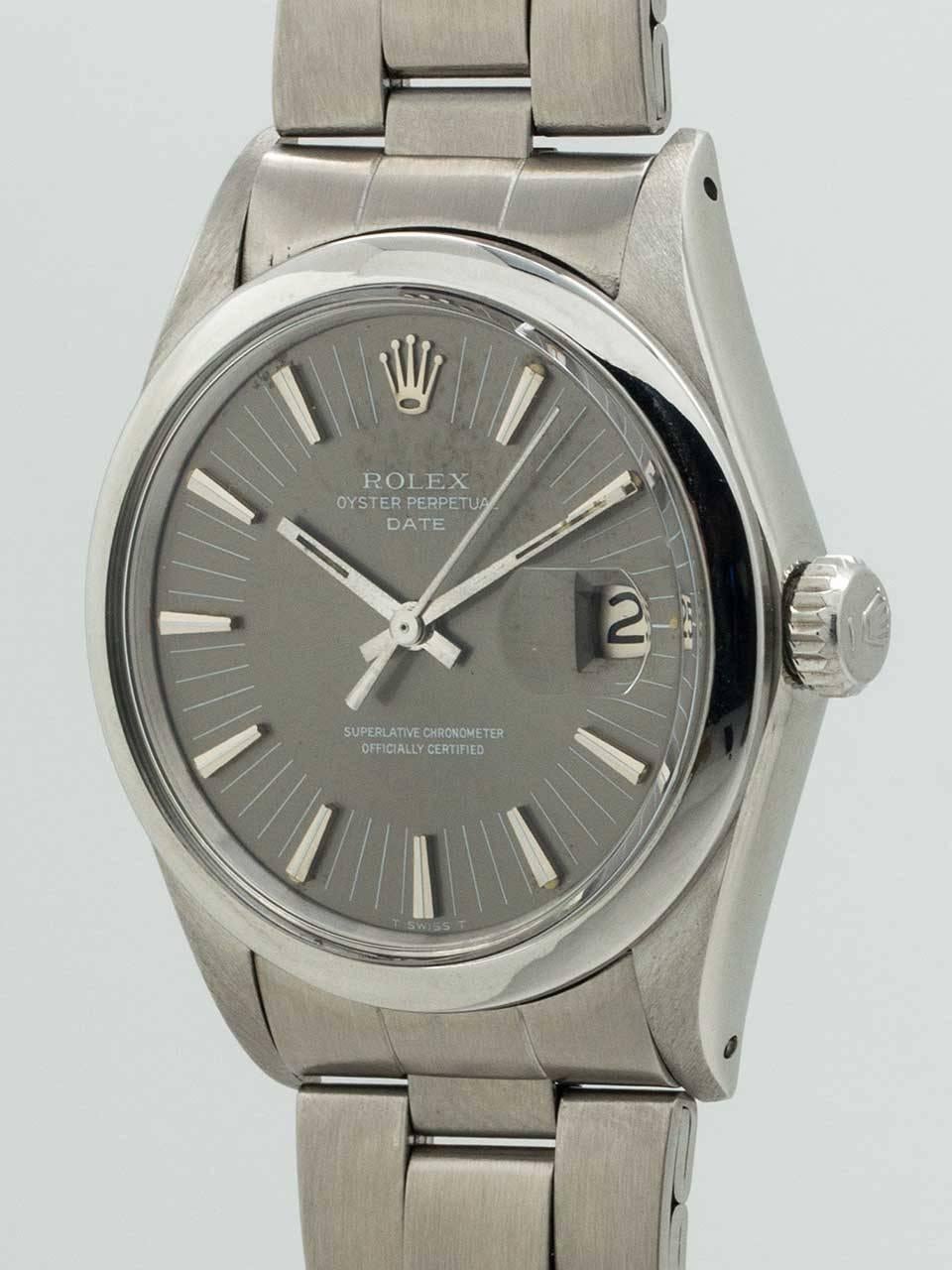 Rolex stainless steel Oyster Perpetual Date Radial Dial Self Winding Wristwatch In Excellent Condition In West Hollywood, CA