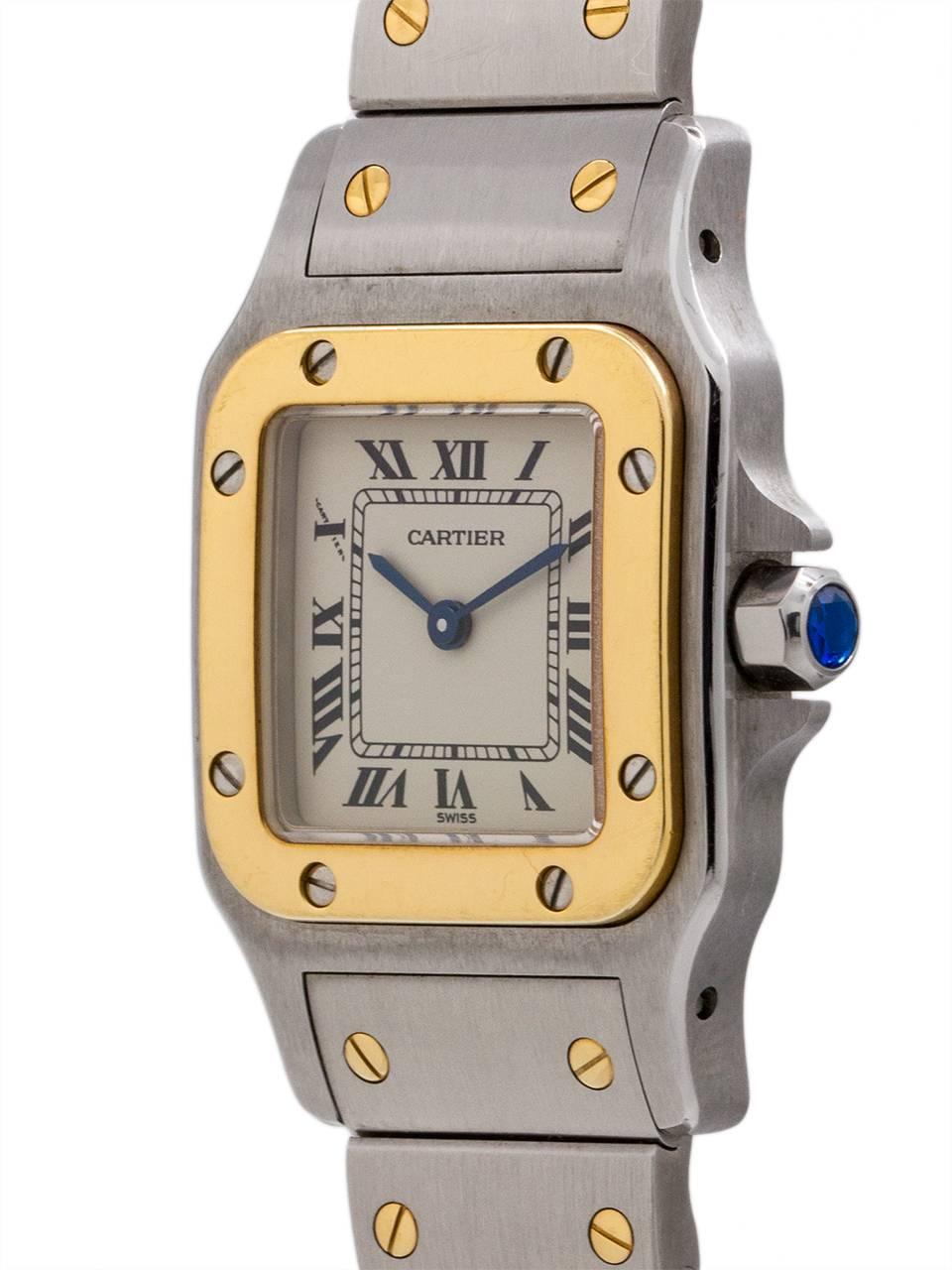 Cartier Ladies Yellow Gold Stainless Steel Santos Galbe Quartz Wristwatch In Excellent Condition In West Hollywood, CA