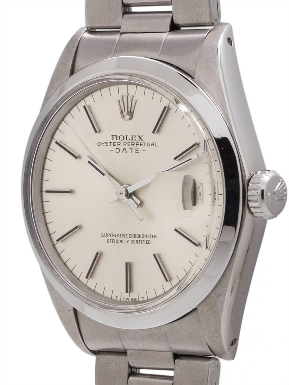 Rolex stainless steel Oyster Perpetual Date self winding Wristwatch, circa 1971 In Excellent Condition In West Hollywood, CA