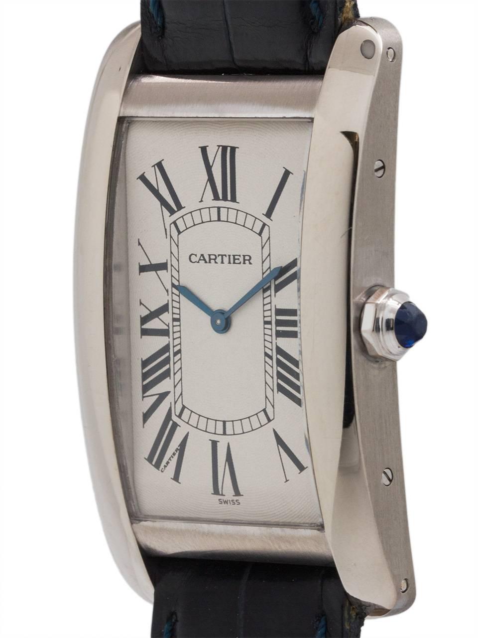 Cartier White Gold Tank American Extra Large manual wristwatch, circa 1990s In Excellent Condition For Sale In West Hollywood, CA